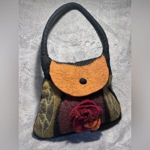 Rising Tide 100% Wool Floral 3D Rose Hippie Shoulder Bag